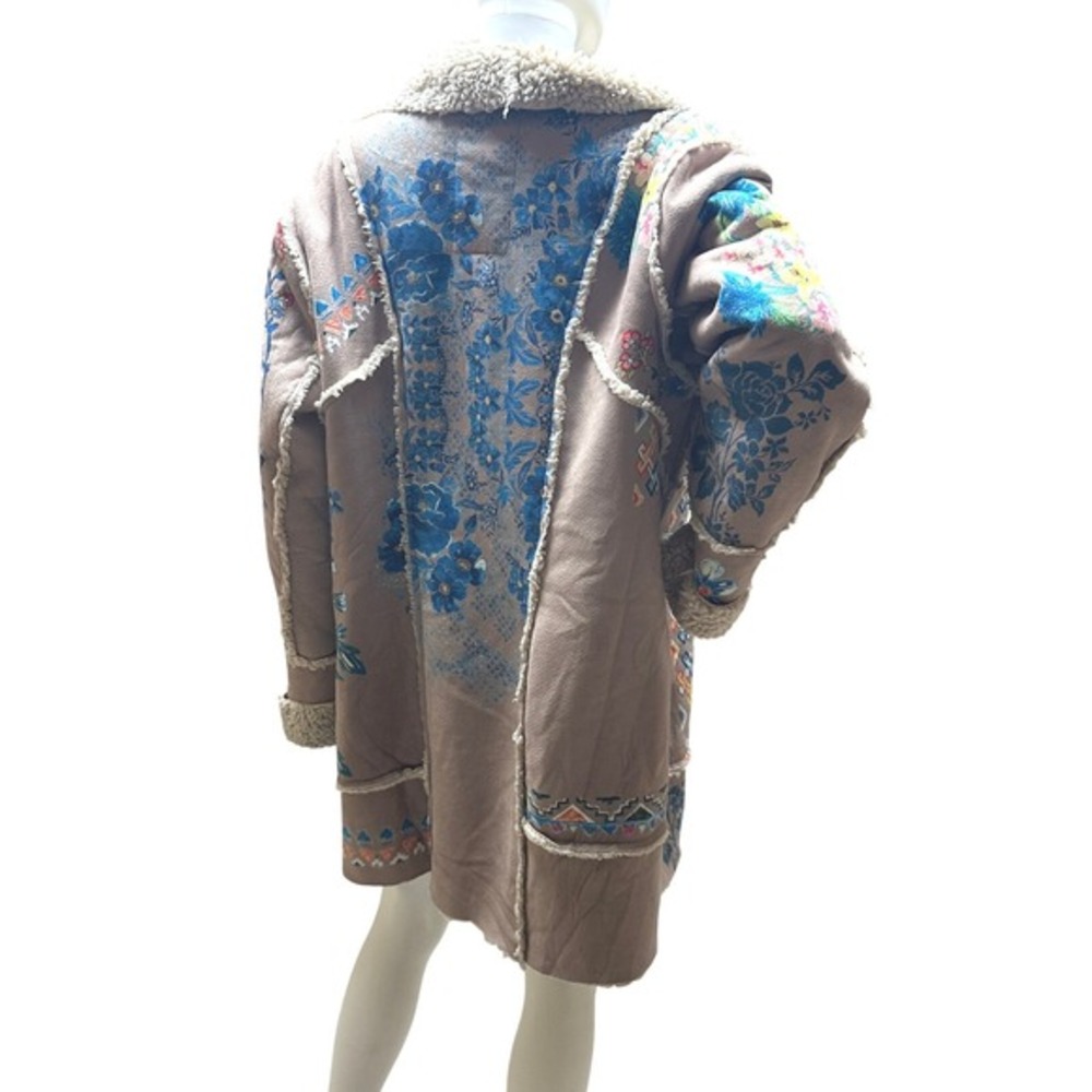 Johnny Was Steppa Sherpa Faux Suede‎ Coat XL Floral Patchwork Embroidered - Picture 3 of 12